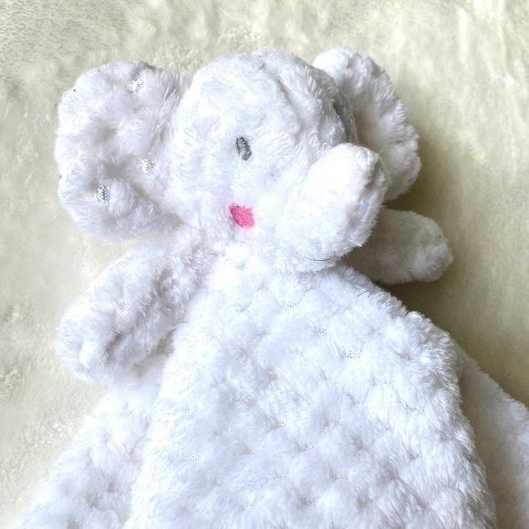 INF Inc. elephant plush lovey solid white, pink cheeks 12" square - Picture 6 of 9